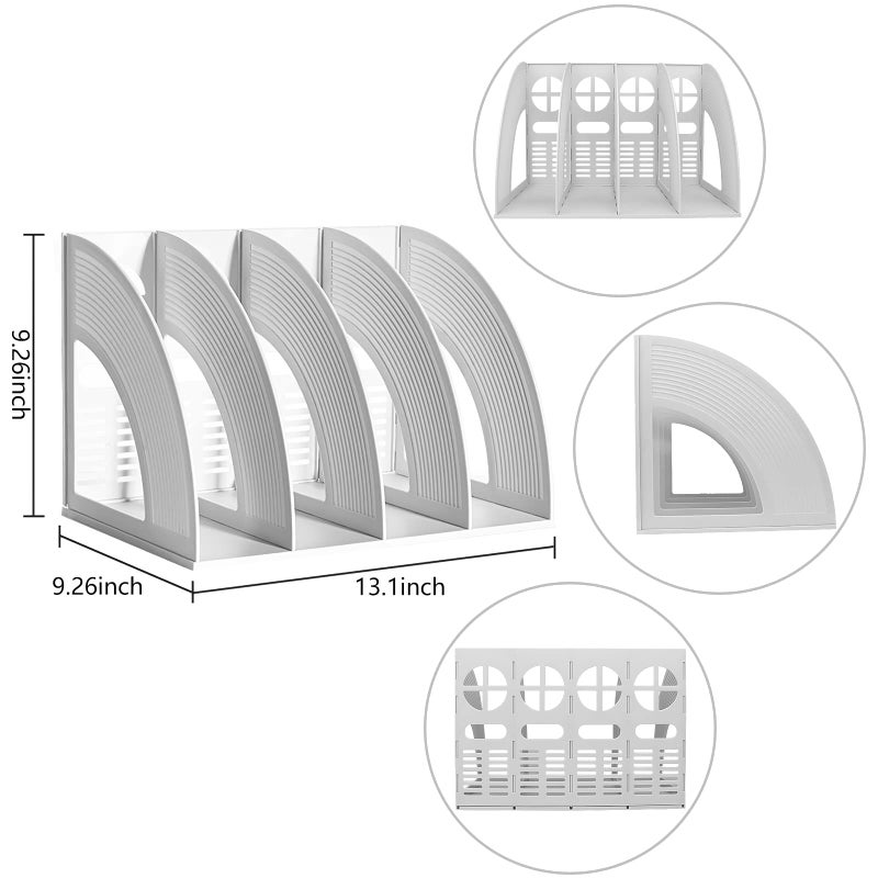 SAYEEC File Holder Storage Folder 4 Compartment Standing Desktop Hollow Organizer Files Shelf Plastic Notebook Magazine for Office School Home Supplier Students (Random Light Gray OR Blue) - Image 2